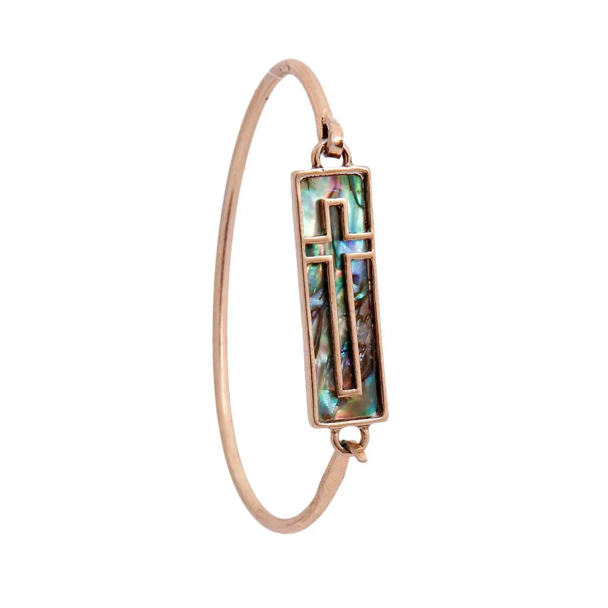 Stunning Burnished Gold Cross Bangle – Abalone Inlay Design Jewelry Bubble