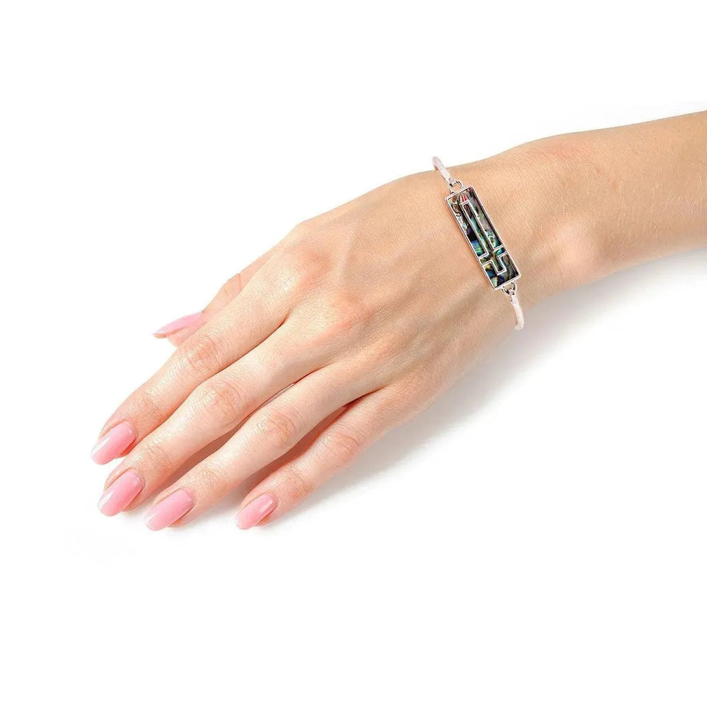 Stunning Burnished Silver Cross Bangle – Abalone Inlay Design