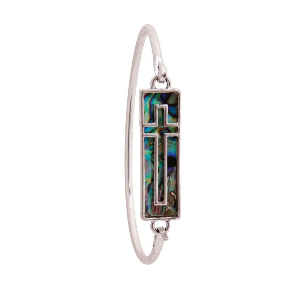 Stunning Burnished Silver Cross Bangle – Abalone Inlay Design