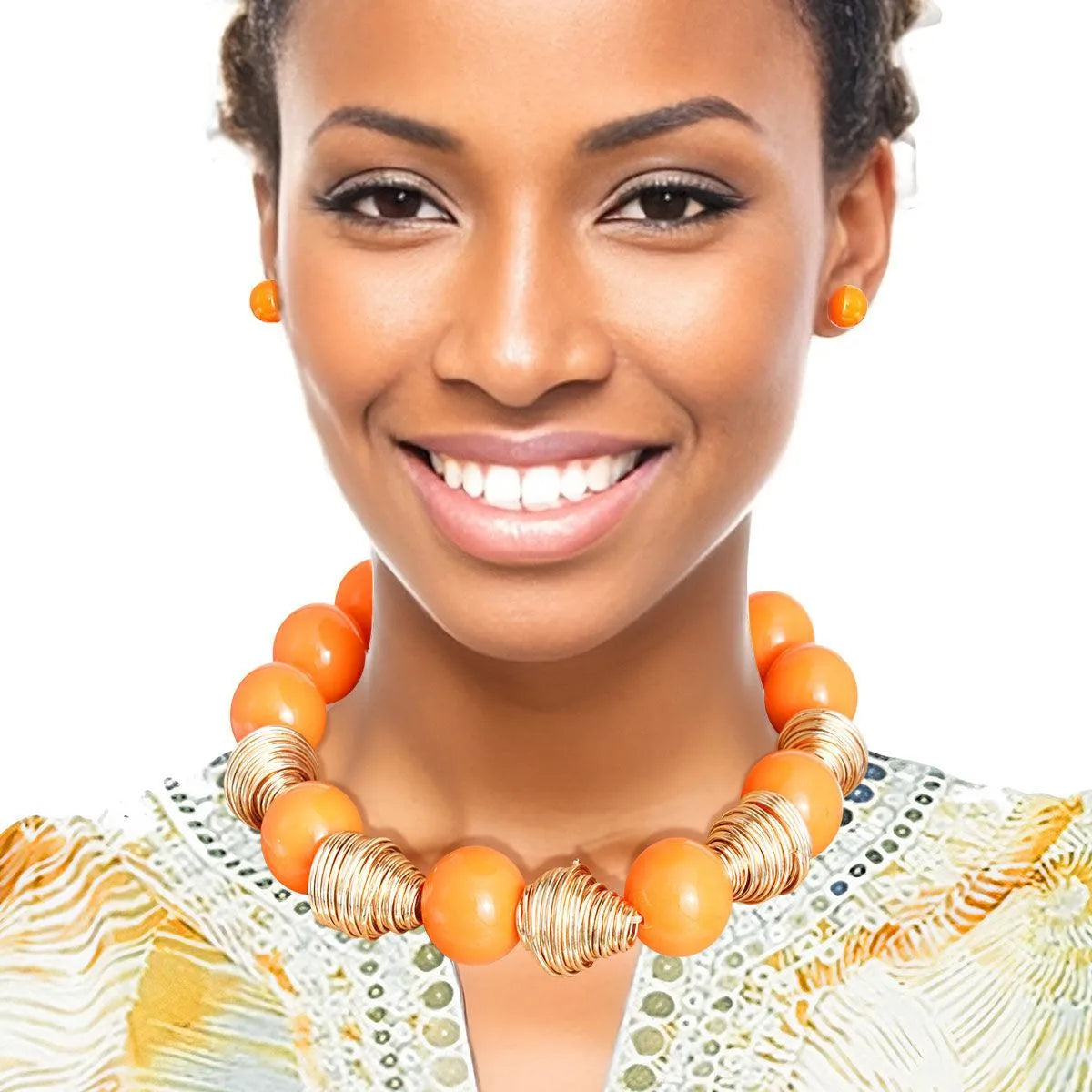 Stunning Chunky Orange Bead Jewelry Set: Necklace & Earrings Jewelry Bubble