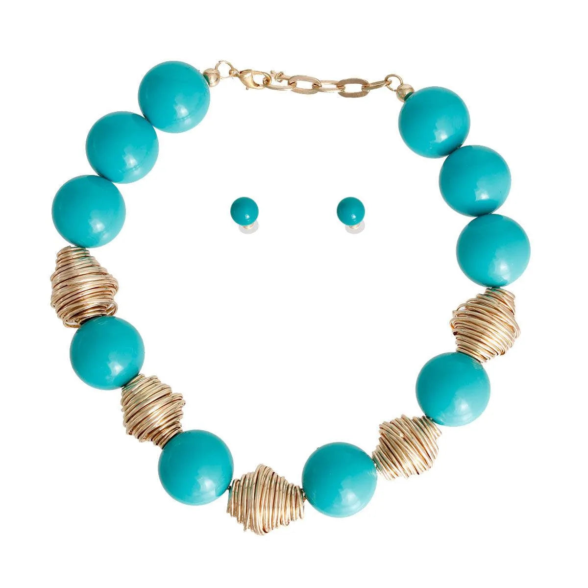 Stunning Chunky Teal Bead Jewelry Set: Necklace & Earrings Jewelry Bubble