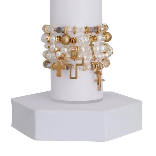 Stunning Cream Pearl Bead Cross Bracelets: Shop the Perfect Accessory Now! Jewelry Bubble