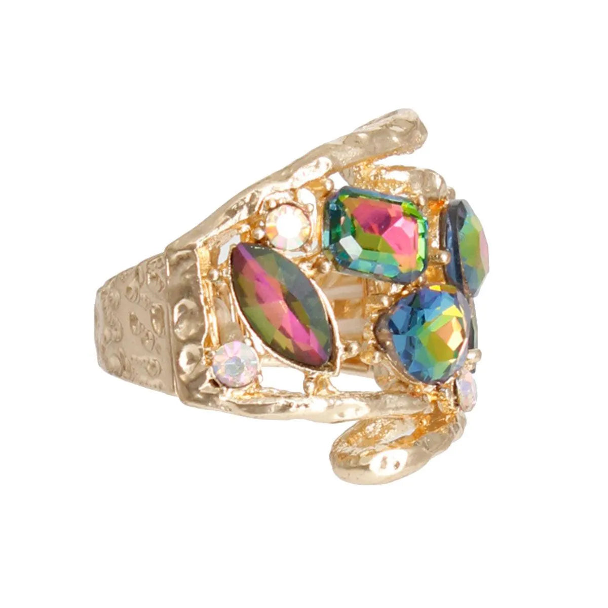 Stunning Curved Cocktail Ring Pink Green Mix-up Jewelry Bubble