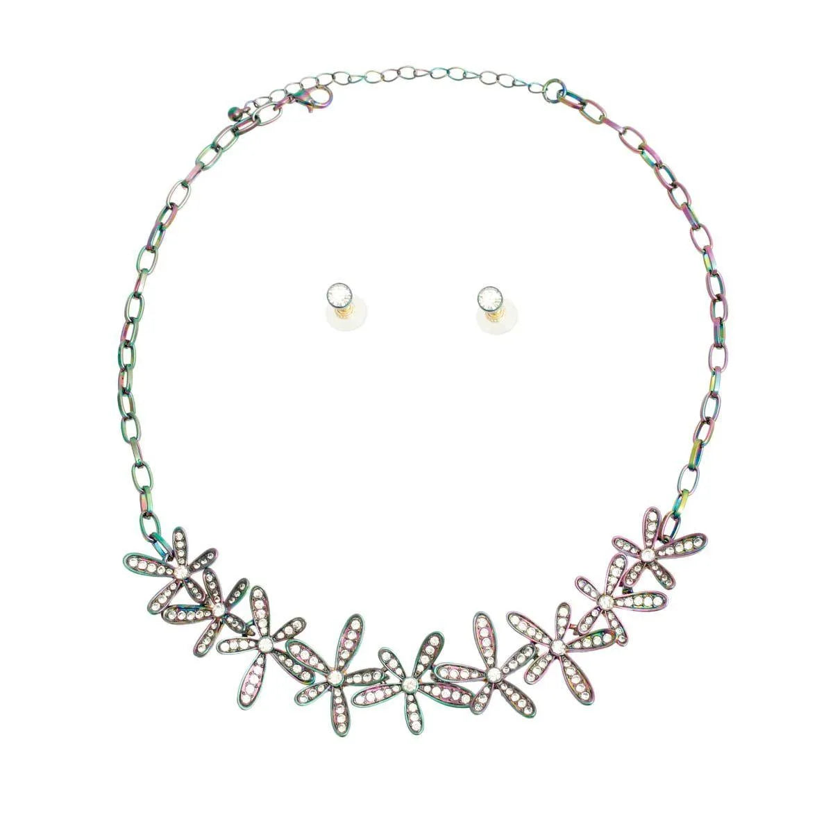 Stunning Flower Cluster Collar Necklace Set - Add a Pop of Color Today! Jewelry Bubble