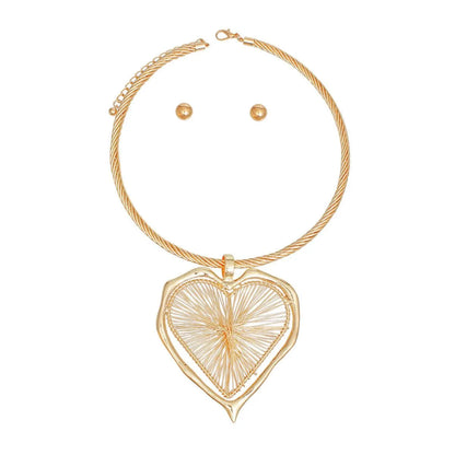 Stunning Gold Drop Heart Pendant Necklace Set - Get It Now! Jewelry Bubble