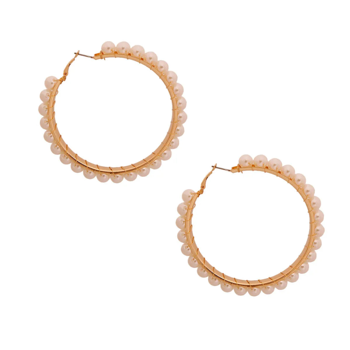 Stunning Gold Hoops Wrapped Cream Pearl Earrings Jewelry Bubble