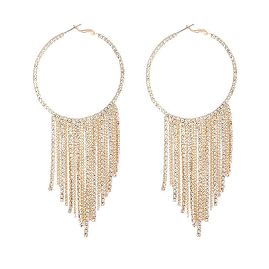 Stunning Gold Hoops with Clear Bling Fringe - Shine Bright Pinktown