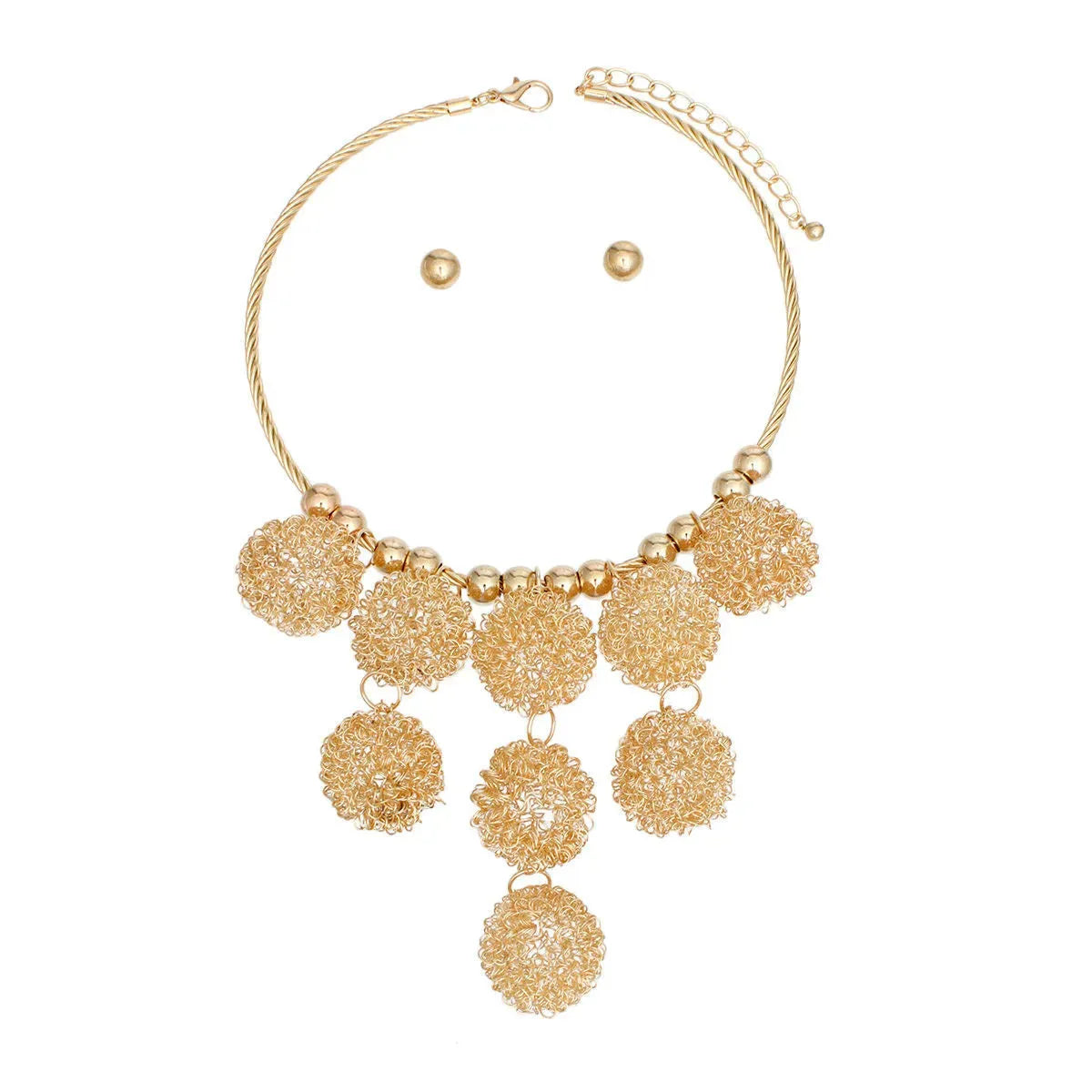 Stunning Gold Twisted Orb Bib Necklace Set Jewelry Bubble