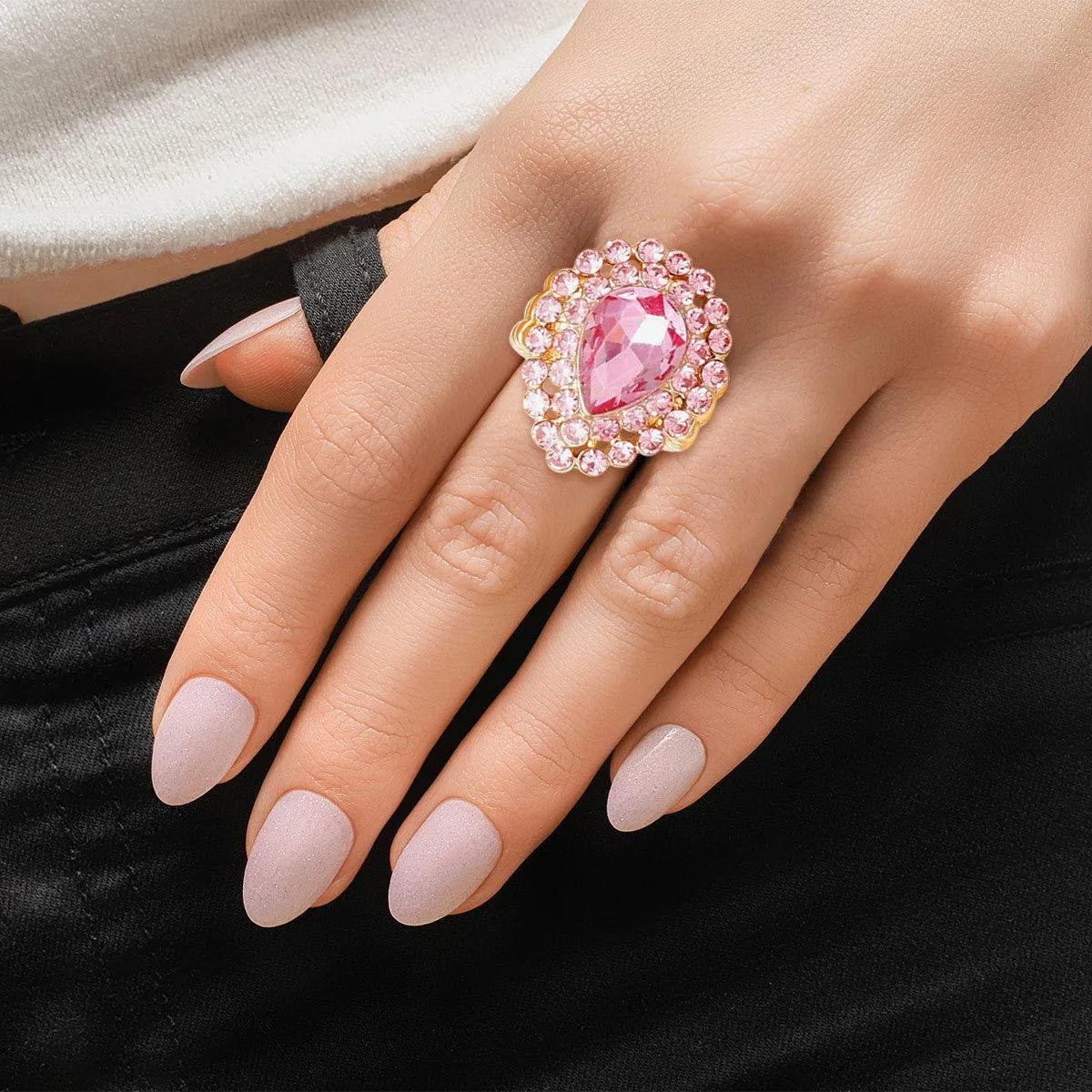 Stunning Pink Crystal Cocktail Ring for Women with Rhinestones Jewelry Bubble