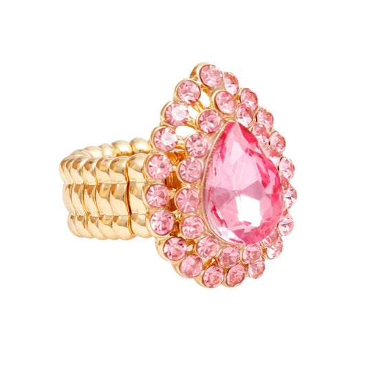 Stunning Pink Crystal Cocktail Ring for Women with Rhinestones Jewelry Bubble