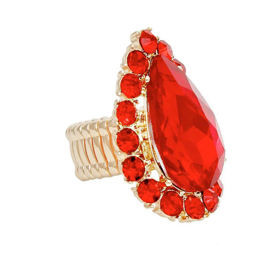 Stunning Red Cocktail Ring with Chunky Gold Band - Shop Now Jewelry Bubble