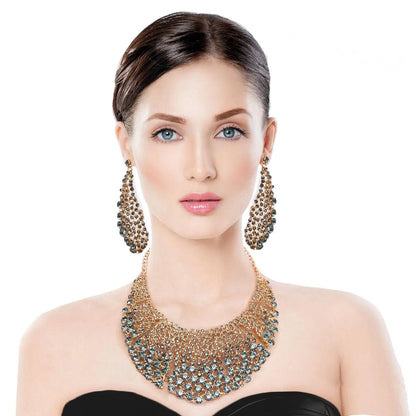 Stunning Round Cut Black Crystal Necklace Earrings Set Jewelry Bubble