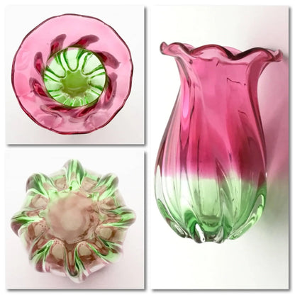 Stunning Ruffled Top Swirl Body Vintage Glass Vase Jewelry Bubble