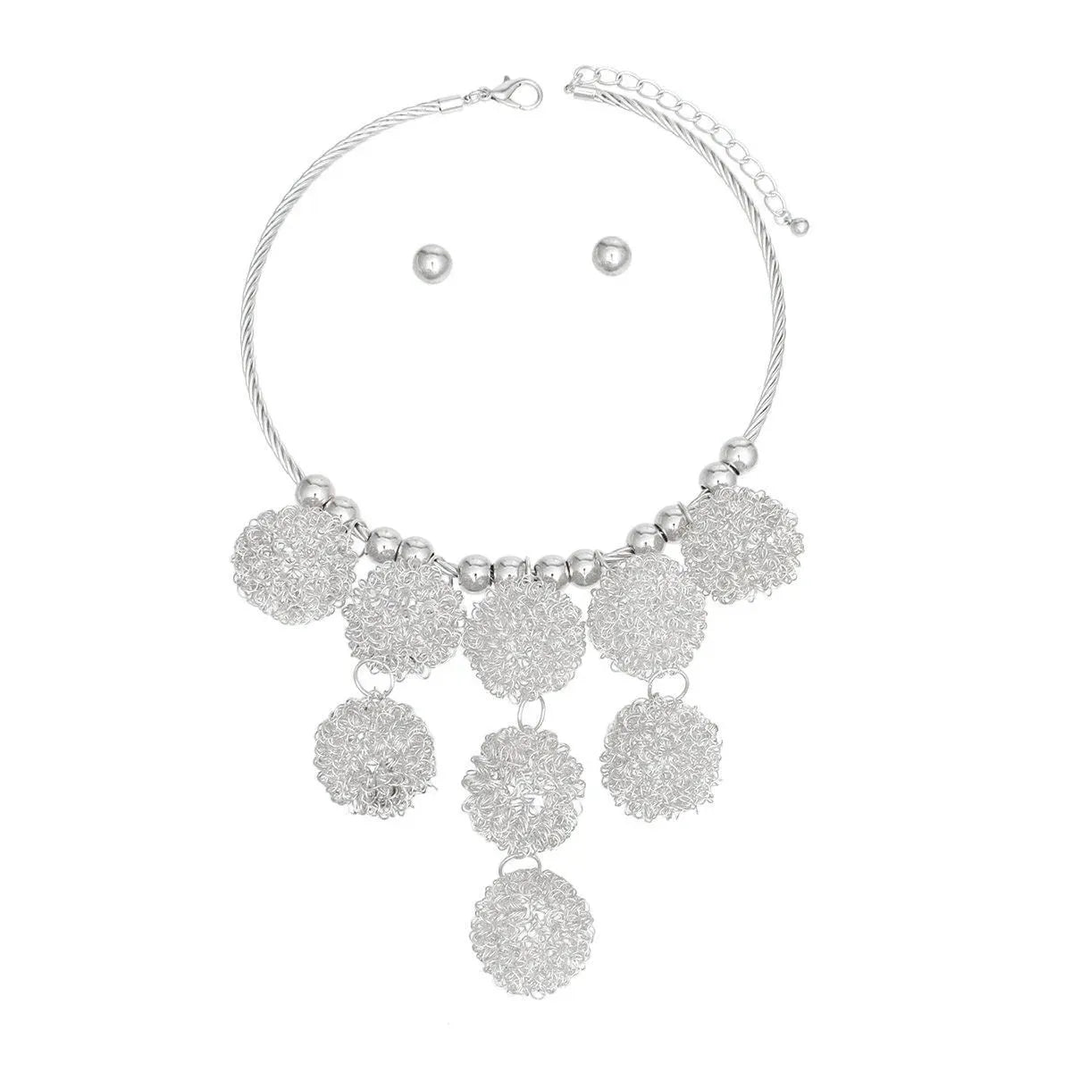 Stunning Silver Twisted Orb Bib Necklace Set Jewelry Bubble