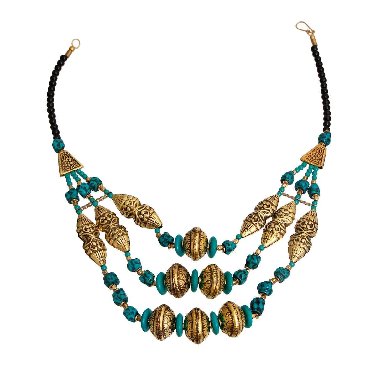 Stunning Teal & Gold Marrakesh Necklace: Must-Have Accessory Jewelry Bubble