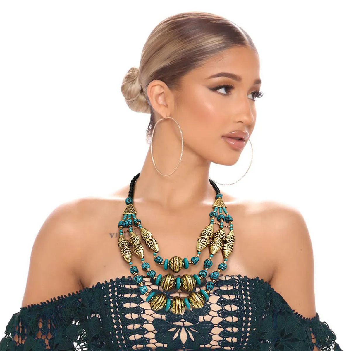 Stunning Teal & Gold Marrakesh Necklace: Must-Have Accessory Jewelry Bubble