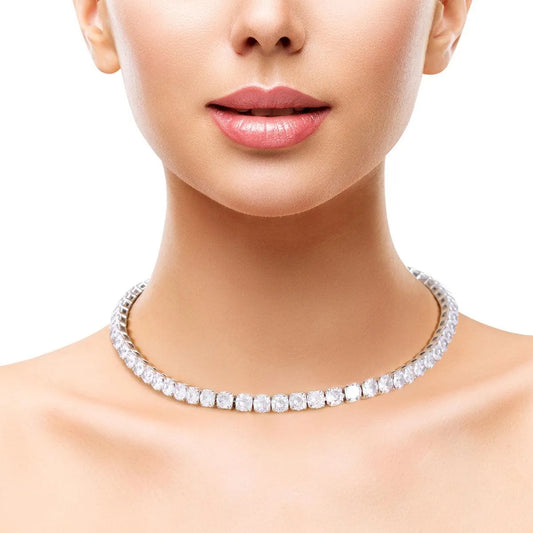 Stunning Tennis Choker Necklace: Rhodium Plated & Sparkling Stones Jewelry Bubble