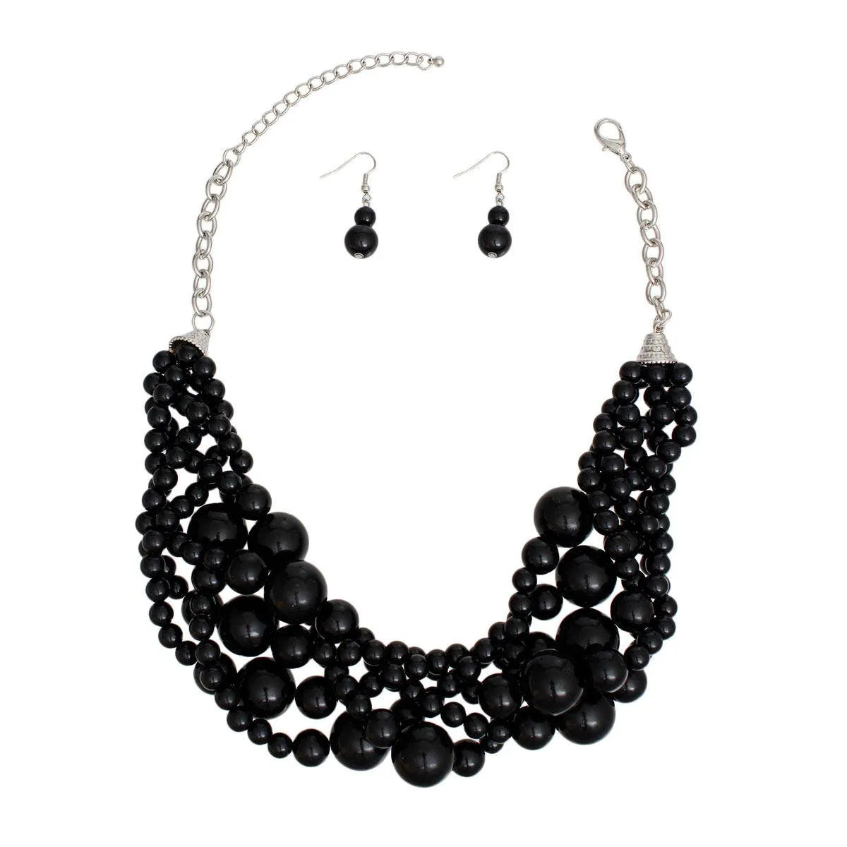 Stunning Torsade Necklace Black Pearls with Earrings - Timeless Elegance Jewelry Bubble