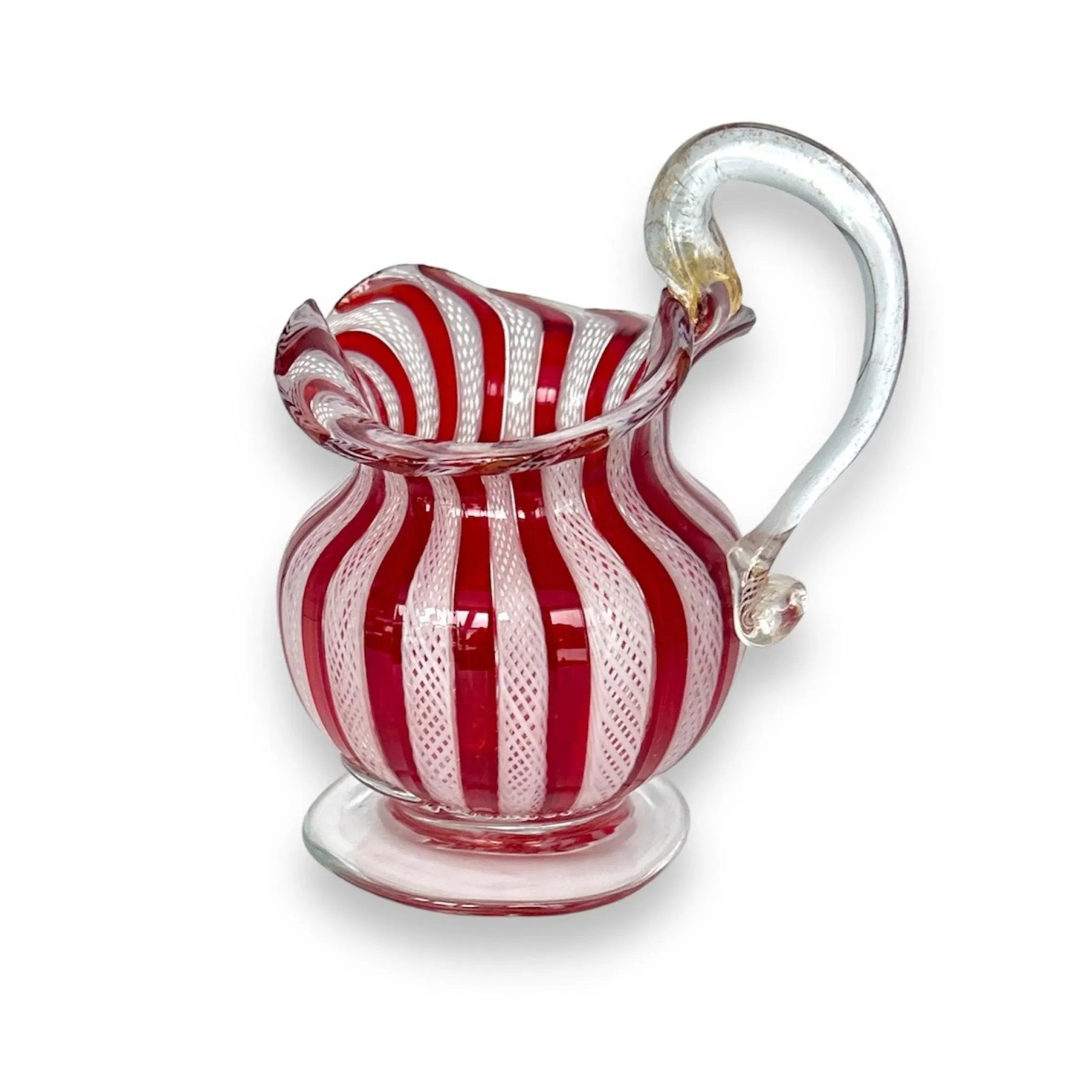 Stunning Vintage Murano Zanfirico Glass Pitcher - Handcrafted Elegance