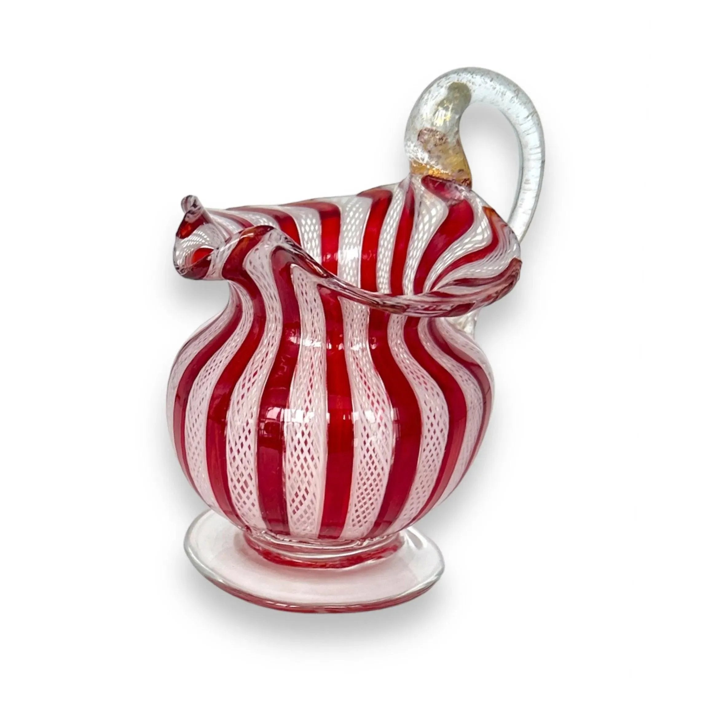 Stunning Vintage Murano Zanfirico Glass Pitcher - Handcrafted Elegance