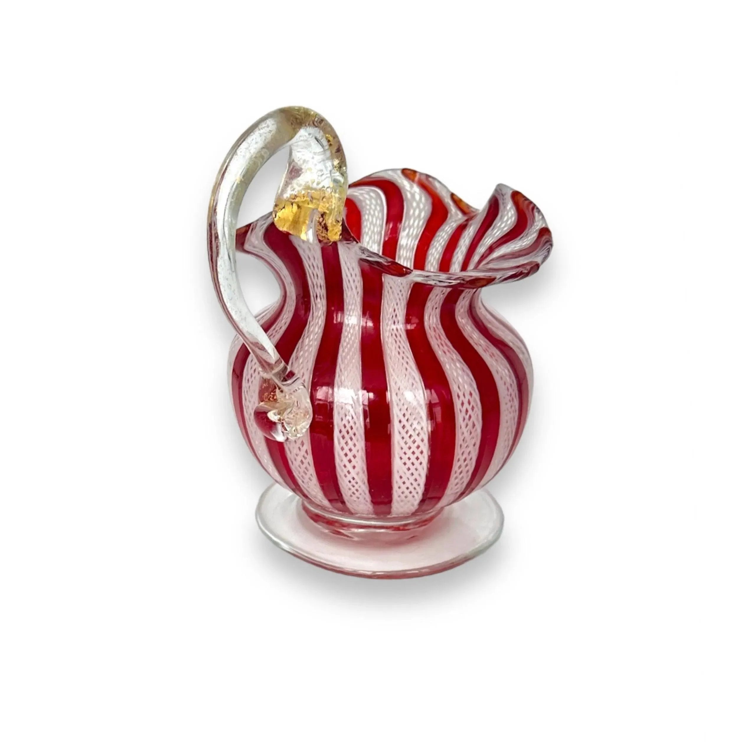 Stunning Vintage Murano Zanfirico Glass Pitcher - Handcrafted Elegance