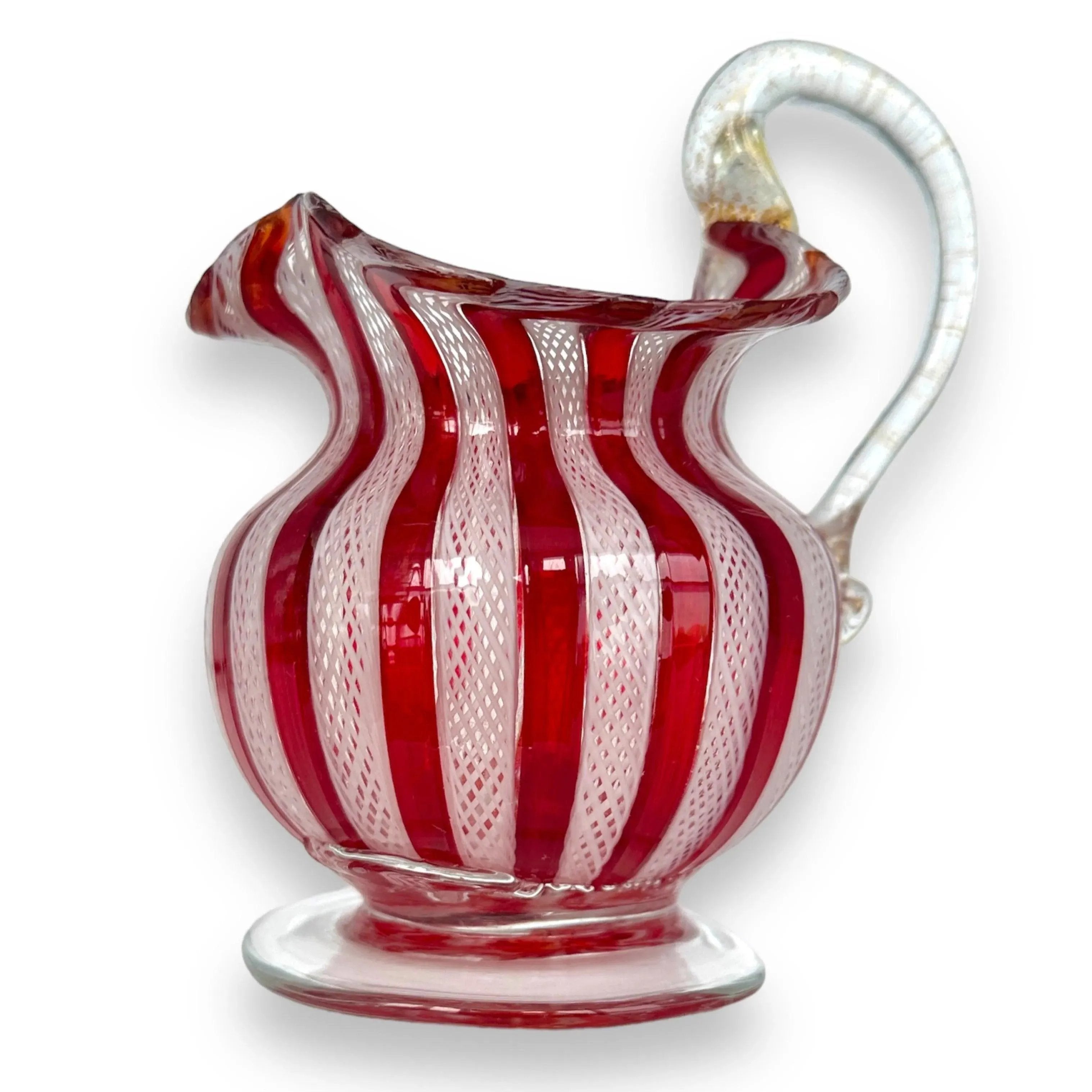 Stunning Vintage Murano Zanfirico Glass Pitcher - Handcrafted Elegance