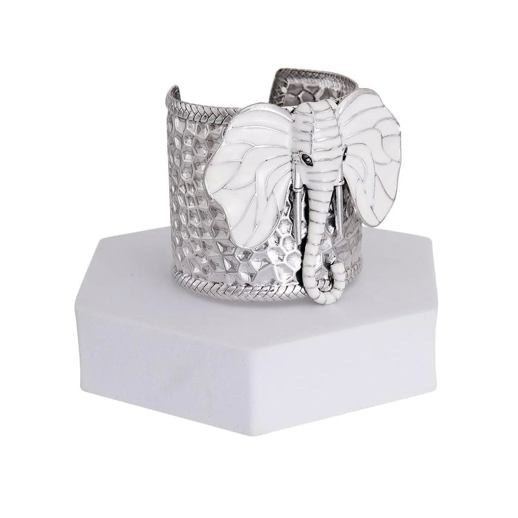 Stunning White Elephant Head Cuff Bracelet – Must-Have Accessory Jewelry Bubble