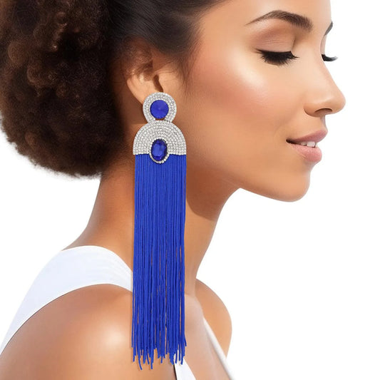 Style Staple Blue Fringe Statement Earrings for Glamour Pinktown