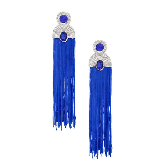 Style Staple Blue Fringe Statement Earrings for Glamour Pinktown