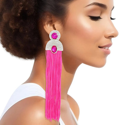 Style Staple Fuchsia Fringe Statement Earrings for Glamour Jewelry Bubble