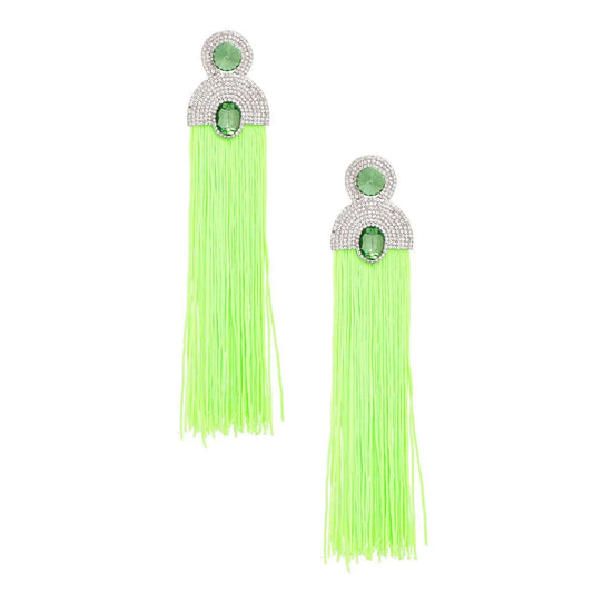 Style Staple Green Fringe Statement Earrings for Glamour Pinktown