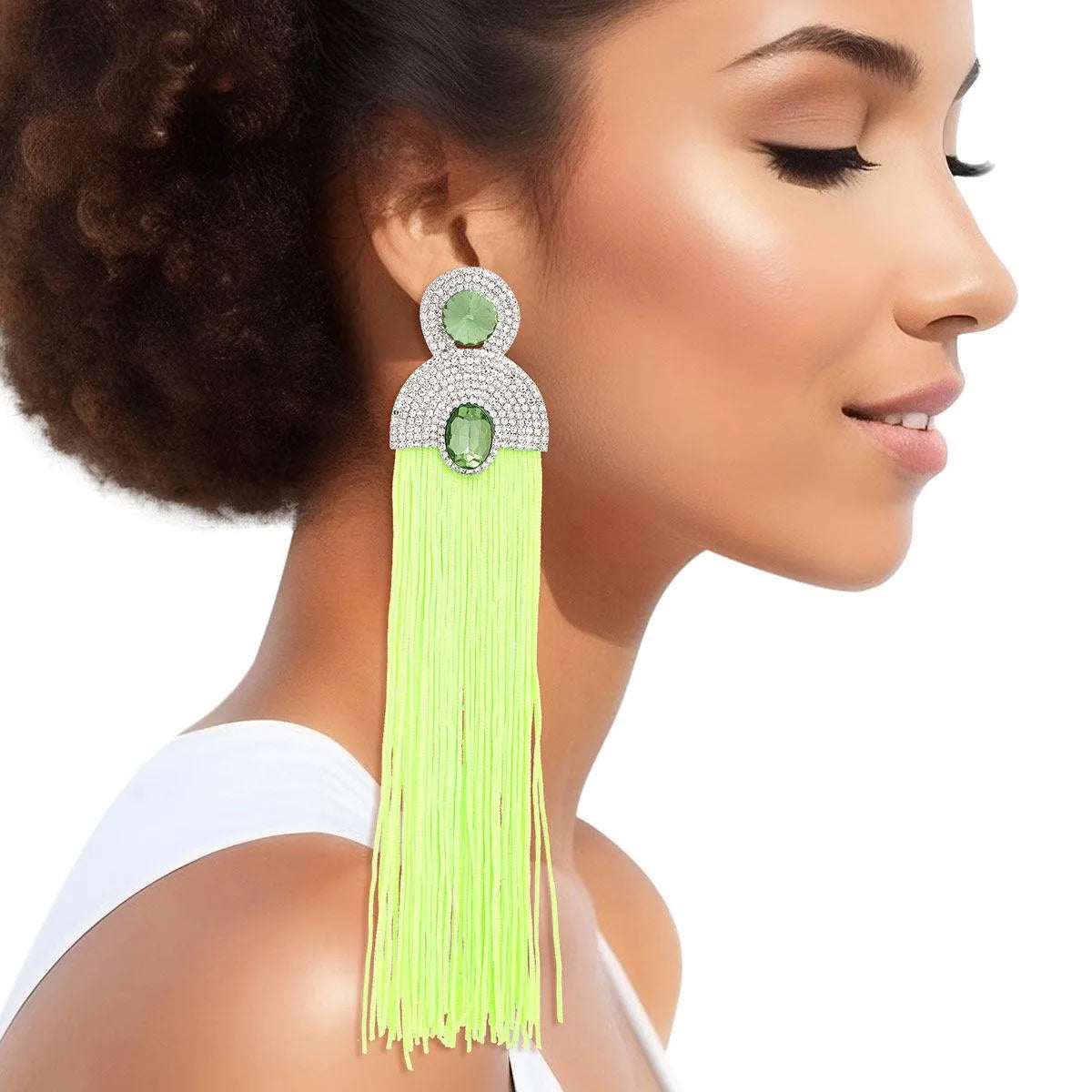 Style Staple Green Fringe Statement Earrings for Glamour Jewelry Bubble