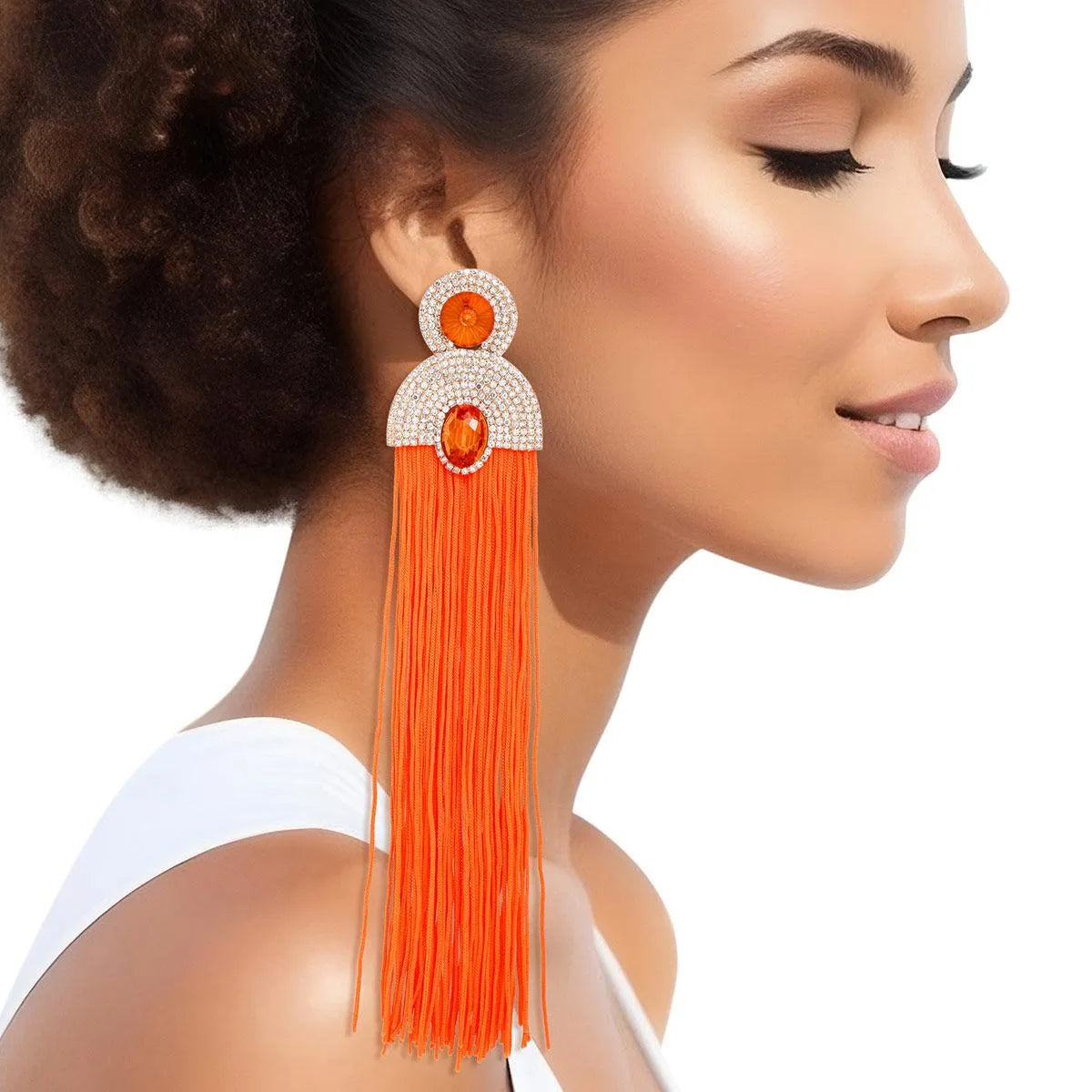 Style Staple Orange Fringe Statement Earrings for Glamour Jewelry Bubble