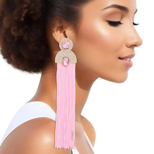 Style Staple Pink Fringe Statement Earrings for Glamour Pinktown