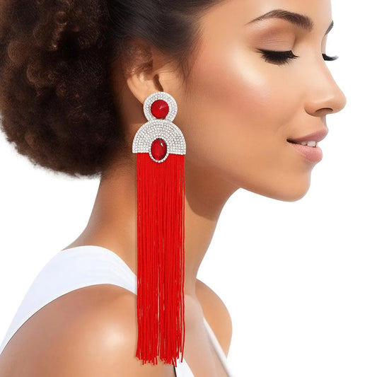 Style Staple Red Fringe Statement Earrings for Glamour Pinktown