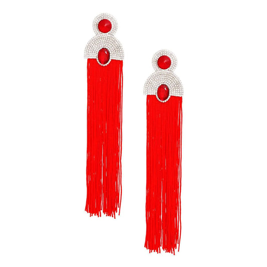 Style Staple Red Fringe Statement Earrings for Glamour Pinktown