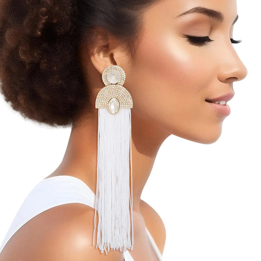 Style Staple White Fringe Statement Earrings for Glamour Pinktown