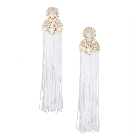 Style Staple White Fringe Statement Earrings for Glamour Pinktown