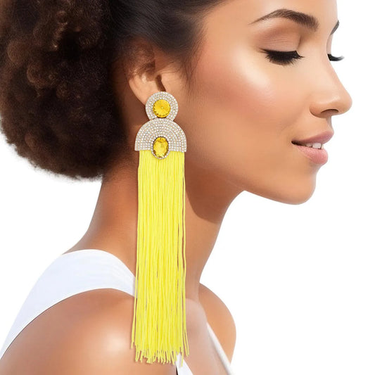 Style Staple Yellow Fringe Statement Earrings for Glamour Pinktown