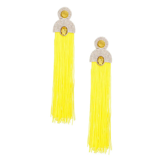 Style Staple Yellow Fringe Statement Earrings for Glamour Pinktown