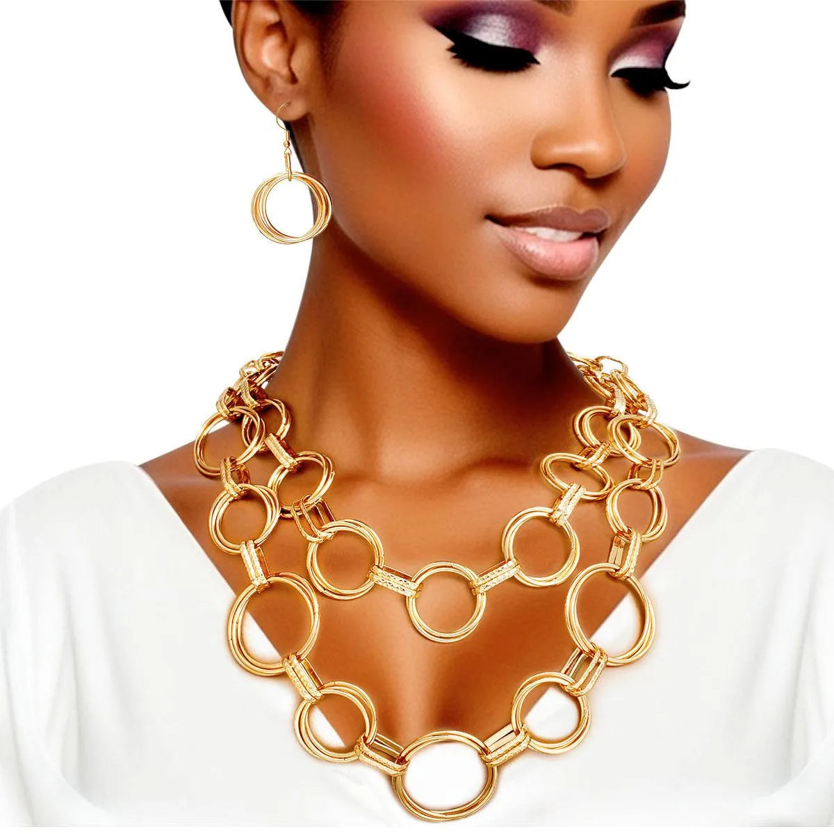 Style a Simple Outfit with a Gold Linked Rings Chain Set - Timeless Chic Jewelry Bubble