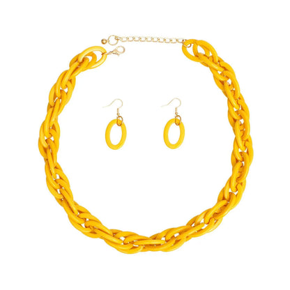 Stylish Acrylic Yellow Chain Necklace, Earrings - Metal Fastening Jewelry Bubble