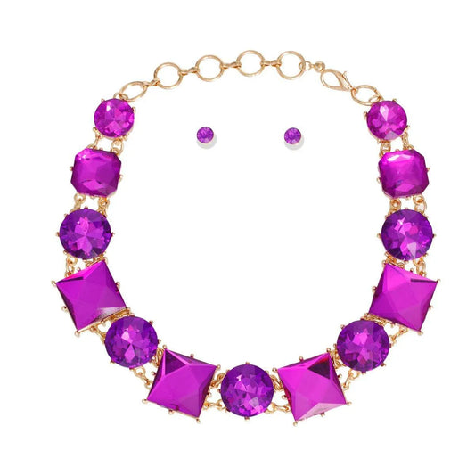 Stylish & Affordable: Dark Purple Collar Necklace and Stud Earring Set Jewelry Bubble