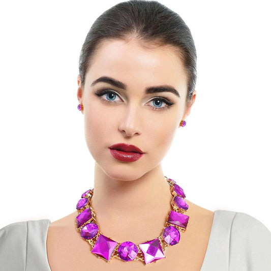 Stylish & Affordable: Dark Purple Collar Necklace and Stud Earring Set Pinktown