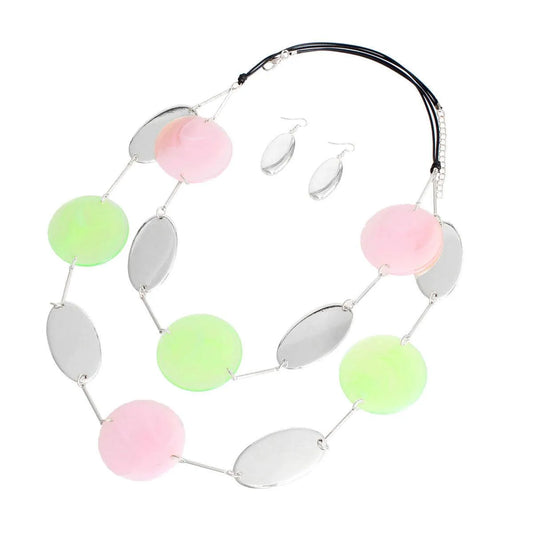 Stylish & Affordable Pink Green Silver Disc Necklace Set - Buy Today Jewelry Bubble