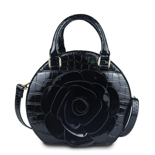 Stylish Black Dimensional Flower Handbag with Top Handles Jewelry Bubble