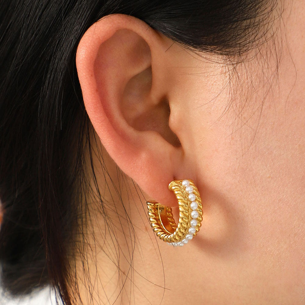 Stylish Gold C-Hoop Earrings with Pearl Accents - Elevate Your Look Jewelry Bubble