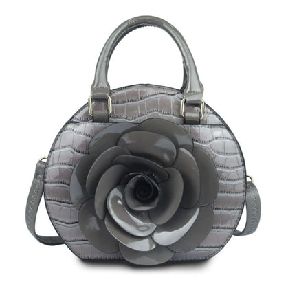 Stylish Gray Dimensional Flower Handbag with Top Handles Jewelry Bubble