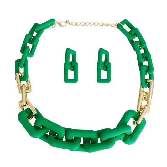 Stylish Green Chain Necklace Set: Upgrade Your Style Today Jewelry Bubble