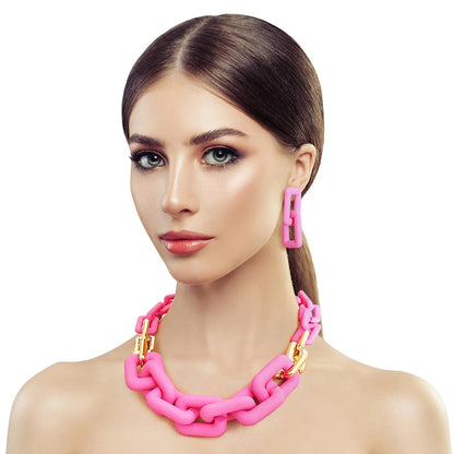 Stylish Pink Chain Necklace Set: Upgrade Your Style Today Jewelry Bubble